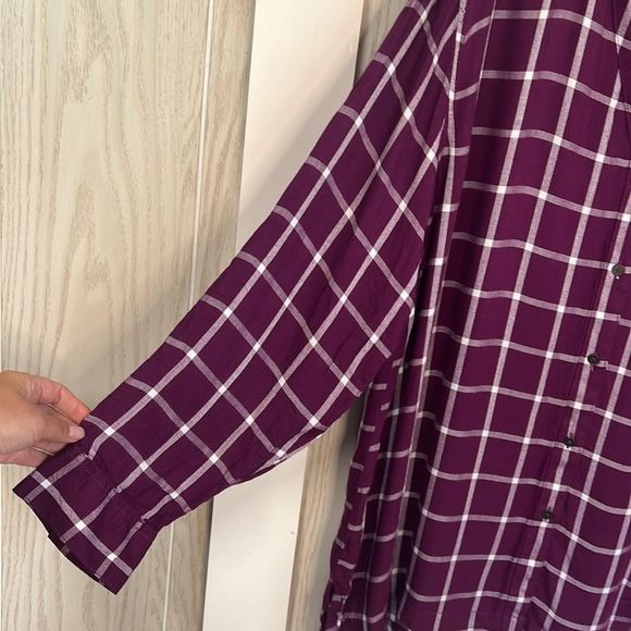 Laura Scott 2X purple and white plaid print long sleeve button down shirt - Picture 3 of 8